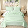 thumbnail image 1 of Manfei Modern Checkered Bed Spread Queen,Geometric Plaid Queen Coverlet Set,Green White,3 Pieces,1 Quilt and 2 Pillowcases, 1 of 7