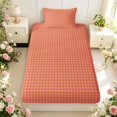 thumbnail image 1 of Manfei Modern Checkered Fitted Sheet Full,Geometric Check Bed Set,Orange,3pcs,1 Fitted Sheet and 2 Pillowcases, 1 of 6