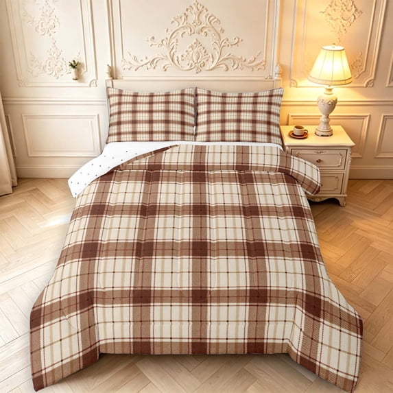 Manfei Modern Checkered Full Size Comforter Sets,Geometric Check Bedding Comforter Set,Light Green,Reversible,3-Piece,1 Comforter and 2 Pillowcases,3-Piece,1 Comforter and 2 Pillowcases