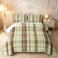 thumbnail image 1 of Manfei Modern Checkered Quilt Full,Vintage Stripes Full Bedspread Sets,Brown Yellow,3-Piece,1 Coverlet and 2 Pillowcases, 1 of 7