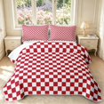 thumbnail image 1 of Manfei Modern Checkered Quilt King,Geometric Plaid King Coverlet Set,Dark Red White,3 Pieces,1 Bedspread and 2 Pillowcases, 1 of 7