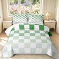 thumbnail image 1 of Manfei Modern Checkered Quilt King,Geometric Plaid King Coverlet Set,Green,3 Pieces,1 Bedspread and 2 Pillowcases, 1 of 7