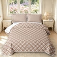 thumbnail image 1 of Manfei Modern Checkered Twin Quilt Set,Geometric Check Twin Coverlet Set,Brown White,2 Pieces,1 Bedspread and 1 Pillowcase, 1 of 7