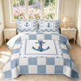thumbnail image 1 of Manfei Modern Checkered Twin Quilt Set,Nautical Anchor Twin Coverlet Set,Navy White,2-Piece,1 Bedspread and 1 Pillowcase, 1 of 7