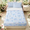 thumbnail image 1 of Manfei Modern Checkered Zipper Full Size Comforter Sets with Fitted Sheet and 2 Pillowcases,Cute Bow Zipper Bedding Set,Blue,Reversible,4pcs, 1 of 8