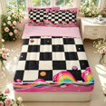 thumbnail image 1 of Manfei Modern Checkered Zipper Queen Comforter Set with Fitted Sheet and 2 Pillowcases,Geometric Check Zipper Bedding Set,Black White Pink,Pink Reversible,4pcs, 1 of 8
