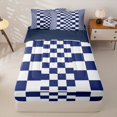 thumbnail image 1 of Manfei Modern Checkered Zipper Twin Comforter Sets with Fitted Sheet and 2 Pillowcases,Art Grid Zipper Bedding Set,Navy,Navy Blue Reversible,4pcs, 1 of 8