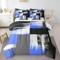 thumbnail image 1 of Manfei Modern Fashion Artwork Bedding Comforter Set 7 Pieces, Blue Abstract Ombre Full Bedding Set, Square Geometric Reversible Fitted Sheet Flat Sheet, Luxury Bedroom Decor, 1 of 7