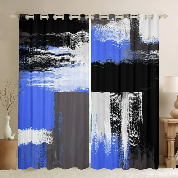 Manfei Modern Fashion Artwork Curtains Pack of 2 (42x84 Each), Blue Abstract Ombre Curtains Blackout, Square Geometric Bedroom Curtains, Curtains and Drapes Decor