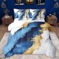 thumbnail image 1 of Manfei Modern Fulid Art 7-Piece Twin Bedding Sets,Maeble Pattern Bedding Comforter Set,Glod White Blue Sheet Sets For Kids,Ultra Soft Home Decor Reversible, 1 of 8