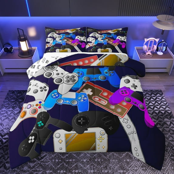 Manfei Modern Gamepad Lovers Full Size Comforter Sets,Game Gaming Bedding Comforter Set,Colorful Console Bedding Sets For Boys Kids,Ultra Soft Home Decor Reversible,3-Piece