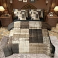 thumbnail image 1 of Manfei Modern Geometeic Square 7-Piece Bedding Comforter Set,Abstract Plaid King Bedding Sets,Brown Beige Bed Sheets For Teens,Breathable Home Decor Reversible, 1 of 8