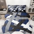 thumbnail image 1 of Manfei Modern Geometric 7pcs Bedding Comforter Set,Stripe Lines Pattern Queen Bedding Sets,Deepblue Gray Black Queen Sheet Sets For Girl Boys,Super Cozy Room Decor Reversible, 1 of 8