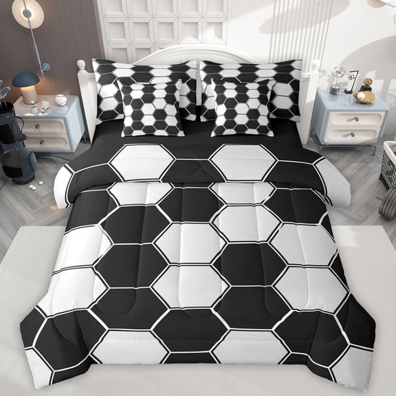 Manfei Modern Geometric Abstract 7-Piece Twin Bedding Sets,Retro Geometric Honeycomb Bedding Comforter Set,Gray Black Sheet Sets For Boys Kids,Ultra Soft Home Decor Reversible