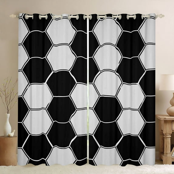 Manfei Modern Geometric Abstract Black Out Curtains,Retro Geometric Honeycomb Curtains Pack of 2 (42x63 Each),Gray Black Bedroom Curtains For Boys Kids,Ultra Soft Home Decor