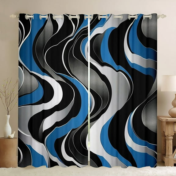Manfei Modern Geometric Adult Blackout Curtains Set of 2 (52x84 Each), Blue Stripes Window Curtains, Minimalst Minimalism Curtains and Drapes, Curtains Blackout Home Decor
