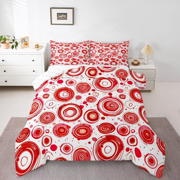 Manfei Modern Geometric Aesthetic Bedding Comforter Set,Graffiti Spiral Circle Twin Comforter Sets,Red White Bedding Set For Children,Microfiber Bedroom Decor Reversible,2 Pieces