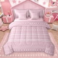 thumbnail image 1 of Manfei Modern Geometric Artistic 7-Piece Twin Bedding Sets,Pink White Bedding Comforter Set,Boho Theme Sheet Sets For Girl Teens,Microfiber Bedroom Decor Reversible, 1 of 9