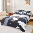 thumbnail image 1 of Manfei Modern Geometric Bed Sheets,Stripe Lines Pattern King Sheets,Deepblue Gray Black Sheet Set For Girl Boys,Super Cozy Room Decor,4-Piece, 1 of 7