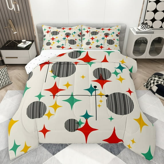 Manfei Modern Geometric Bedding Comforter Set,Rhombus Circle Pattern Twin Comforter Sets,Black Beige Red Bedding Set For Men Women,Breathable Home Decor Reversible,2 Pieces