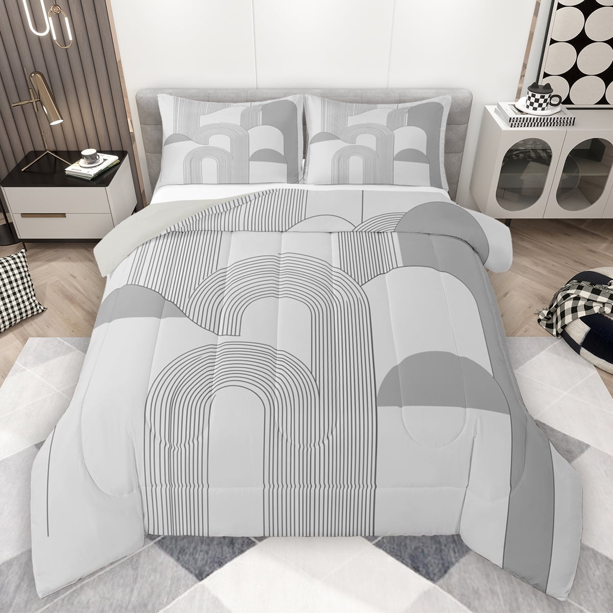 Manfei Modern Geometric Bedding Comforter Set,Stripe Lines Pattern Twin ...