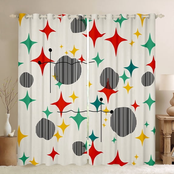 Manfei Modern Geometric Blackout Curtains Set of 2 (52x84 Each),Rhombus Circle Pattern Window Curtains,Black Beige Red Curtains and Drapes For Men Women,Breathable Home Decor