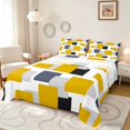 thumbnail image 1 of Manfei Modern Geometric Block Bed Sheets, Abstract Square Art Fuul Size Sheets, Yellow Black Gray, Black Reversible 4 Pieces1 Flat Sheet + 1 Fitted Sheet + 2 Pillowcases, 1 of 6