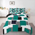 thumbnail image 1 of Manfei Modern Geometric Block Queen Comforter Set, Abstract Square Art Comforter Sets Queen, Teal Black Gray, Black Reversible 3pcs, 1 Comforter and 2 Pillowcases, 1 of 6