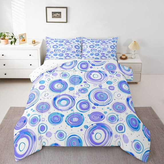 Manfei Modern Geometric Geometric King Size Comforter Sets,Watercolor Splatter Ink Bedding Comforter Set,Purple White Blue Bedding Set For Teens,Luxury Bedroom Decor Reversible,3 Pieces