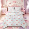 thumbnail image 1 of Manfei Modern Geometric Grid Full Size Comforter Sets,Pink Kawaii Bowknot Bedding Comforter Set,Pink Reversible,3 Pieces,1 Comforter and 2 Pillowcases, 1 of 7