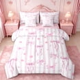 thumbnail image 1 of Manfei Modern Geometric Stripes 7-Piece Bedding Comforter Set,Pink Cute Bowknot King Bedding Sets For Kids Girls,Pink Reversible, 1 of 7
