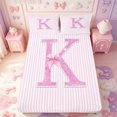 thumbnail image 1 of Manfei Modern Geometric Stripes Fitted Sheet Full,Monogrammed K Design Bed Set,3pcs,1 Fitted Sheet and 2 Pillowcases, 1 of 6