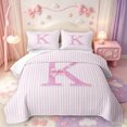 thumbnail image 1 of Manfei Modern Geometric Stripes Twin Quilt Set,Monogrammed K Design Twin Coverlet Set,3 Pieces,1 Bedspread and 1 Pillowcase, 1 of 7