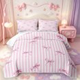 thumbnail image 1 of Manfei Modern Geometric Stripes Twin Quilt Set,Pink Princess Bow Twin Coverlet Set,3 Pieces,1 Bedspread and 1 Pillowcase, 1 of 7
