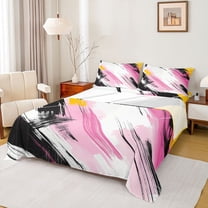 Manfei Modern Geometric Twin Sheet Sets,Abstract Graffiti Striped Twin Fitted Sheet,Pink Black White Flat Sheet For Girl Kids,Breathable Home Decor,3pcs