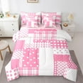 thumbnail image 1 of Manfei Modern Geometric Grid 7-Piece Twin Bedding Sets,Geometric Spot Aesthetic Bedding Comforter Set,Pink White Checkered Sheet Sets For Teens Girl,Luxury Bedroom Decor Reversible, 1 of 8