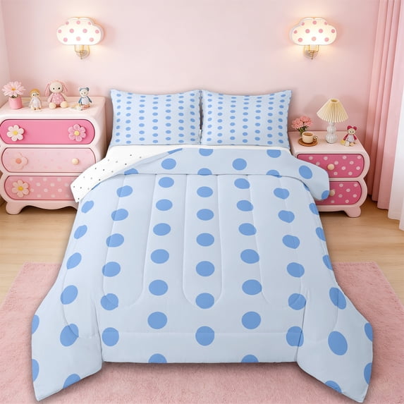 Manfei Modern Geometric Spot Queen Comforter Set,Minimalist Geometric Aesthetic Bedding Sets,Girly Dreamy Blue Bedding Comforter Set For Teens Boys,Luxury Bedroom Decor Reversible,3pcs