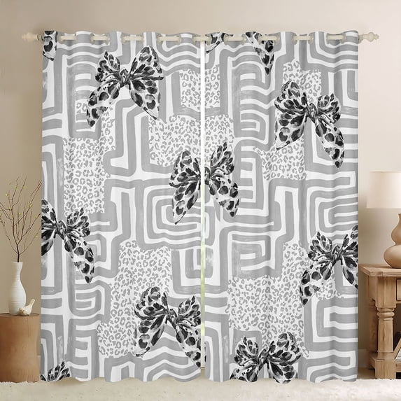 Manfei Modern Leopard Bowtie Blackout Curtains,Geometric Retro Window Curtains Pack of 2 (38x45 Each)