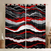 Manfei Modern Minimalist Artistic Black Out Curtains,Geometric Waves Lines Curtains Pack of 2 (42x63 Each),Red Black Bedroom Curtains For Girl Teens,Microfiber Bedroom Decor