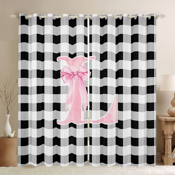 Manfei Modern Minimalist Checkered Blackout Curtains,Cartoon Alphabet L Window Curtains Pack of 2 (38x45 Each)