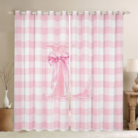 Manfei Modern Minimalist Checkered Curtains and Drapes Pack of 2 (52x63 Each),Pink Cartoon Alphabet L Black Out Curtains
