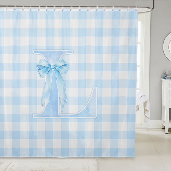 Manfei Modern Minimalist Checkered Shower Curtain 72Wx72L,Blue Cartoon Alphabet L Bathroom Curtain