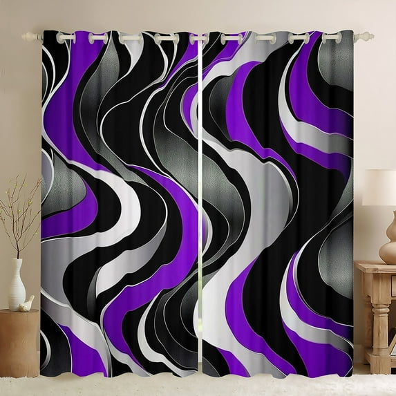 Manfei Modern Minimalst Blackout Curtains Set of 2 (52x84 Each) for Adult, Purple Stripes Ombre Window Curtains, Abstract Geometric Curtains and Drapes, Curtains and Drapes Home Decor
