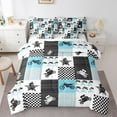 thumbnail image 1 of Manfei Modern Motorcycle Print Bedding Comforter Set 7pcs, Checkered Flag Queen Bedding Sets, Dirt Bike Lover Reversible Queen Sheet Sets, Lightweight Room Decor, 1 of 7