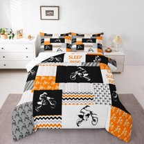 Manfei Modern Motorcycle Print Bedding Comforter Set for Kid, Est Sleep Sports Twin Comforter Sets, Dirt Bike Lover Reversible Bedding Set, Ultra Soft Home Decor, 2pcs