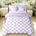 thumbnail image 1 of Manfei Modern Plaid 7-Piece King Bedding,Contemporary Checkered King Bed in a Bag,Purple White,Polkadot Reversible, 1 of 7