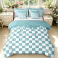 thumbnail image 1 of Manfei Modern Plaid 7-Piece King Bedding,Contemporary Checkered King Bed in a Bag,Teal Blue,Polkadot Reversible, 1 of 7