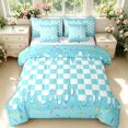 thumbnail image 1 of Manfei Modern Plaid 7-Piece Twin Bedding,Glossy Drip Bedding Comforter Set,Teal Blue,Colorful Stars Reversible, 1 of 7