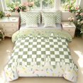 thumbnail image 1 of Manfei Modern Plaid 7pcs Queen Bedding,Glossy Drip Bedding Comforter Set Queen,Green Beige White,Light Gray Reversible, 1 of 7