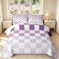 thumbnail image 1 of Manfei Modern Plaid Quilt Full,Contemporary Checkered Full Bedspread Sets,Purple,3 Pieces,1 Coverlet and 2 Pillowcases, 1 of 7